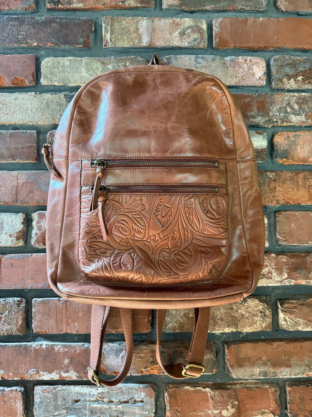 The Sak Reseda Leather Dome Backpack – Tan/Teak Leaf Embossed